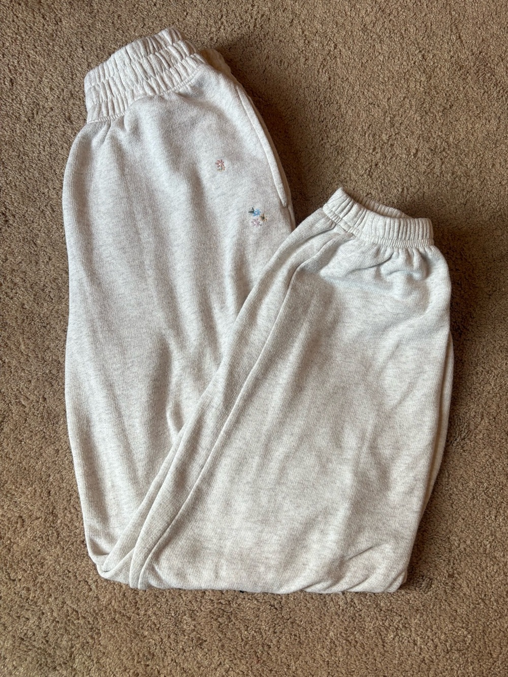 Women’s Light Gray Cozy Sweatpants with Floral Detail